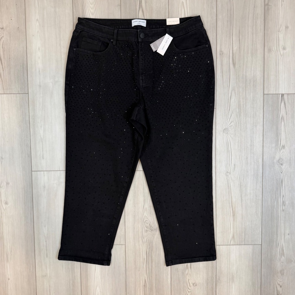 Lane Bryant Rhinestone Embellished Mid Rise Skinny Crop Jeans Black 18P NWT
